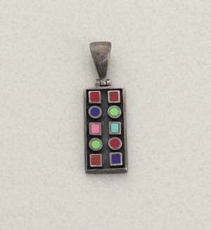 Pendant Only Sterling Silver Coral, Lapis, Turquoise Pendant Dark Patina 1 5/8"